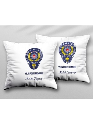 Kişiye Özel Yılın Polis Memuru Iki Adet Iki Tarafı Baskılı Yıkanabilir Yastık Kırlent Kılıfı