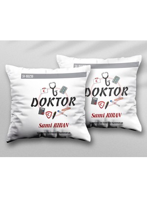 Kişiye Özel Doktor Temalı Iki Adet Iki Tarafı Baskılı Yıkanabilir Yastık Kırlent Kılıfı