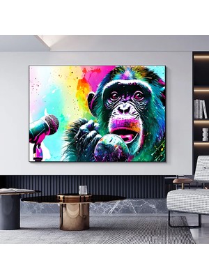 Soyut Graffiti Maymun – Komik Gorilla Duvar Sanatı; Renkli Şempanze Kanvas Dekor