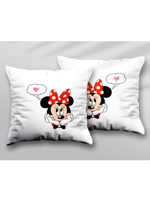 Minnie Mouse Aklım Sende Iki Adet Iki Tarafı Baskılı Yıkanabilir Yastık Kırlent Kılıfı