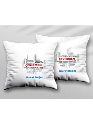 Kişiye Özel Çevirmen Tercüman Iki Adet Iki Tarafı Baskılı Yıkanabilir Yastık Kırlent Kılıfı