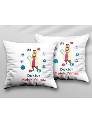 Kişiye Özel Erkek Doktor Iki Adet Iki Tarafı Baskılı Yıkanabilir Yastık Kırlent Kılıfı