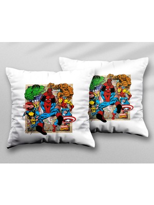 Captain America Marvel Spiderman Iki Adet Iki Tarafı Baskılı Yıkanabilir Yastık Kırlent Kılıfı