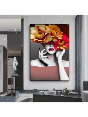 Çiçekli Kadın Duvar Sanatı; Gül Başlı Kadın; Moda Kadın; Çiçekli Baş Posteri; Çiçek Kadın Kanvas; As