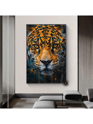 Jaguar Yağlı Boya Kanvas Tablo – Orman Temalı Hayvan Sanatı – Ofis ve Bebek Odası