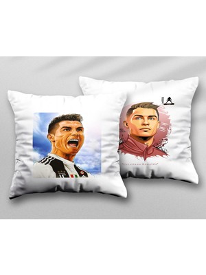 Cristiano Ronaldo Iki Adet Iki Tarafı Baskılı Yıkanabilir Yastık Kırlent Kılıfı