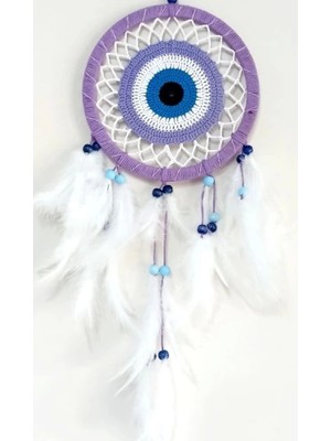 Nazar Boncuğu Motifli Lila Rengi Dream Catcher Düş Kapanı Duvar Süsü
