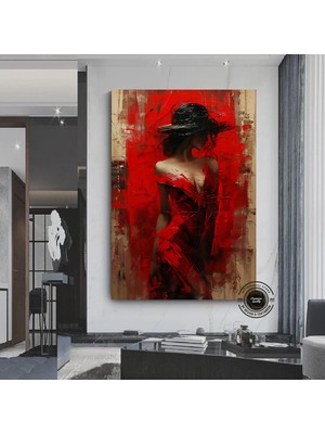 Soyut Kırmızı Kadın Kanvas; Kız Figürüne Kırmızı Boya Damlamaları; Ev Dekoru