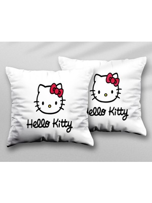 Hello Kitty Cartoon Iki Adet Iki Tarafı Baskılı Yıkanabilir Yastık Kırlent Kılıfı