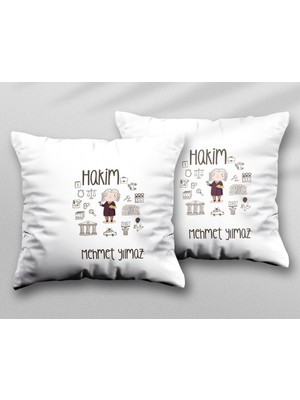 Kişiye Özel Hakim Tema Iki Adet Iki Tarafı Baskılı Yıkanabilir Yastık Kırlent Kılıfı