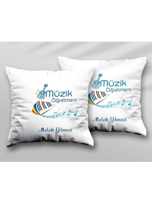 Kişiye Özel Müzik Öğretmenleri Piyano Iki Adet Iki Tarafı Baskılı Yıkanabilir Yastık Kırlent Kılıfı