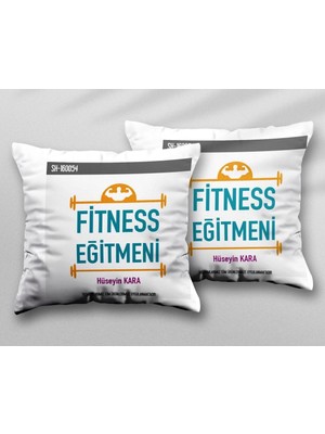 Kişiye Özel Fitness Eğitmeni Iki Adet Iki Tarafı Baskılı Yıkanabilir Yastık Kırlent Kılıfı