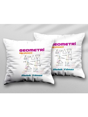 Kişiye Özel Geometri Öğretmeni Iki Adet Iki Tarafı Baskılı Yıkanabilir Yastık Kırlent Kılıfı