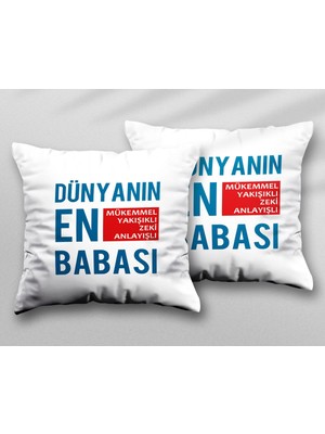 Dünyanın En Mükemmel Babası Iki Adet Iki Tarafı Baskılı Yıkanabilir Yastık Kırlent Kılıfı