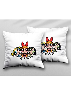 Powerpuff Girls Iki Adet Iki Tarafı Baskılı Yıkanabilir Yastık Kırlent Kılıfı