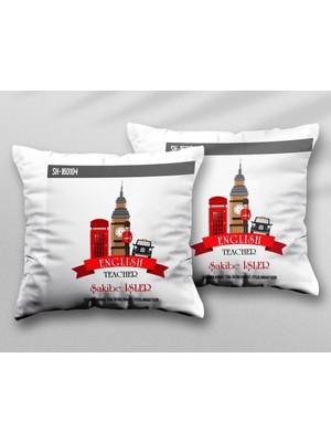 Kişiye Özel English Teacher Londra Iki Adet Iki Tarafı Baskılı Yıkanabilir Yastık Kırlent Kılıfı