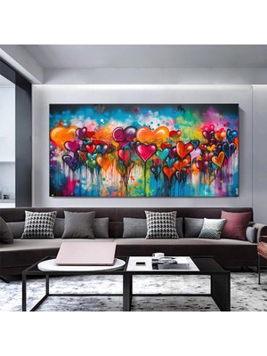 Banksy Graffiti Sanatı | Kalpli Graffiti Duvar Tablosu | Büyük Çok Renkli Set | Asılmaya Hazır