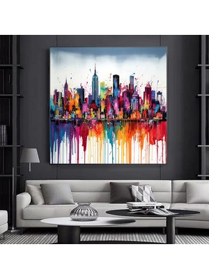 Renkli Şehir Manzaralı Kanvas Tablo – Modern Soyut Şehir Sanatı Duvar Dekoru