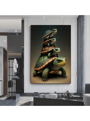 Kaplumbağa ve Yavruları Kanvas Baskı, Renkli Kaplumbağa Hayvan Sanatı, Kanvas Duvar Sanatı