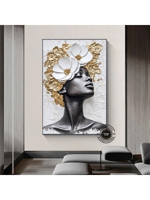 Çiçekli Siyahi Kadın Portresi, Afro-Amerikan Sanat, Güzellik ve Kadın Dekoru