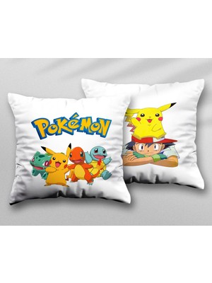 En Çok Satılan Pokemonlar Iki Adet Iki Tarafı Baskılı Yıkanabilir Yastık Kırlent Kılıfı