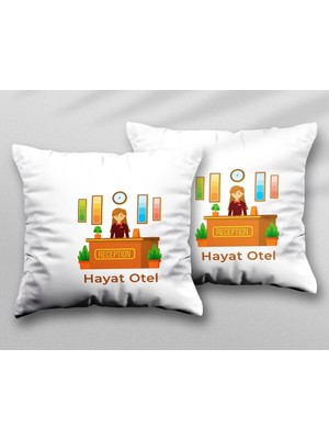 Kişiye Özel Otel Iki Adet Iki Tarafı Baskılı Yıkanabilir Yastık Kırlent Kılıfı