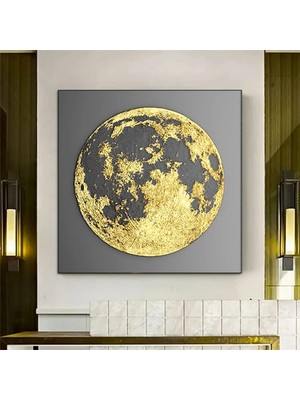 Dolunay Kanvas Tablosu, Soyut Ay, Altın Ay Kanvas Baskısı, Ay Temalı Ev Dekoru