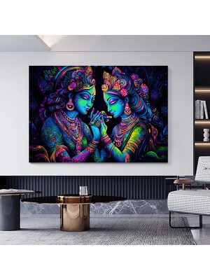 Radha Krishna Tablosu, Hint Geleneksel Kanvas, Lord Krishna & Radha Duvar Dekoru