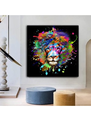 Renkli Aslan Kanvası, Aslan Posteri, Hayvan Temalı Duvar Sanatı, Soyut Aslan Baskısı
