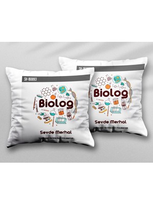 Kişiye Özel Biolog Iki Adet Iki Tarafı Baskılı Yıkanabilir Yastık Kırlent Kılıfı