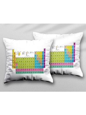 Periodic Table Periyodik Tablo Element Kimya Iki Adet Baskılı Yıkanabilir Yastık Kırlent Kılıfı
