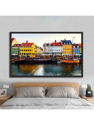 Kopenhag Nyhavn Manzarası Kanvas; Danimarka Dekoru; Şehir Manzarası