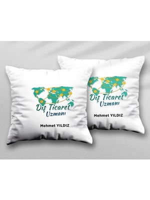 Kişiye Özel Dış Ticaret Uzmanı Iki Adet Iki Tarafı Baskılı Yıkanabilir Yastık Kırlent Kılıfı