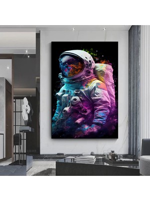 Renkli Soyut Astronot Tablosu – Graffiti Tarzı Astronot Sanatı; Çağdaş Uzay Sanatı; Canlı Astronot R