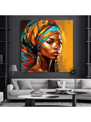 Büyük Boy Afrikalı Kadın Portresi, Soyut Renkli Kadın Kanvası