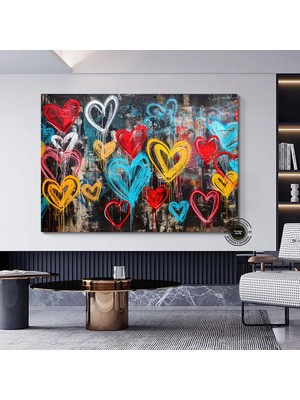 Banksy Tarzı Kalpli Graffiti Duvar Sanatı – Sokak Sanatı Poster Seti (Asmaya Hazır)