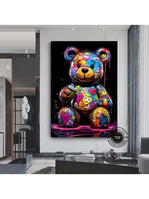 Ayıcık Duvar Tablosu, Ayı Graffiti Sanatı, Renkli Sokak Sanatı