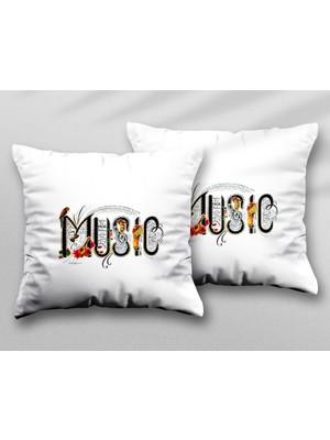 Müzik Yazı Nota Cıvıltı Iki Adet Iki Tarafı Baskılı Yıkanabilir Yastık Kırlent Kılıfı