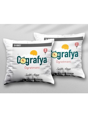 Kişiye Özel Coğrafya Öğretemeni Pusula Iki Adet Iki Tarafı Baskılı Yıkanabilir Yastık Kırlent Kılıfı