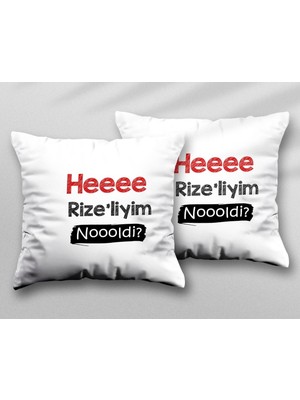 Heeee Rize'liyim Noooldi Iki Adet Iki Tarafı Baskılı Yıkanabilir Yastık Kırlent Kılıfı