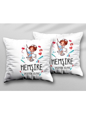 Kişiye Özel Hemşire Iki Adet Iki Tarafı Baskılı Yıkanabilir Yastık Kırlent Kılıfı