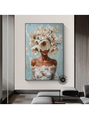 Çiçekli Kadın Portresi – Güllü Kanvas Baskı – Kadın ve Çiçek Duvar Dekoru
