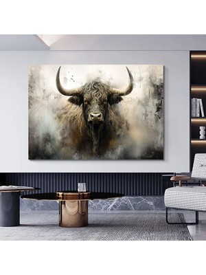 Boğa Tablosu, Renkli Boğa, Soyut Boğa Kanvası, Dağ Ineği Sanatı