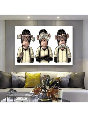 3 Maymun Kanvas Sanatı, 3 Düşünen Maymun, Maymun Kanvası, Bilge Maymun, Hayvan Duvar Sanatı