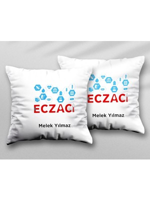 Kişiye Özel Eczacı Iki Adet Iki Tarafı Baskılı Yıkanabilir Yastık Kırlent Kılıfı