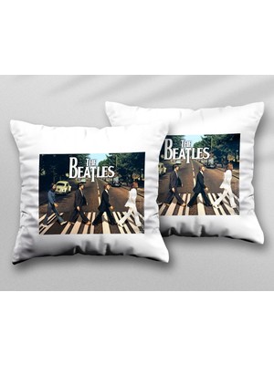 Beatles Kapak Iki Adet Iki Tarafı Baskılı Yıkanabilir Yastık Kırlent Kılıfı