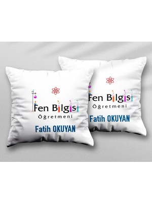 Kişiye Özel Fen Bilgisi Öğretmeni Tp Iki Adet Iki Tarafı Baskılı Yıkanabilir Yastık Kırlent Kılıfı
