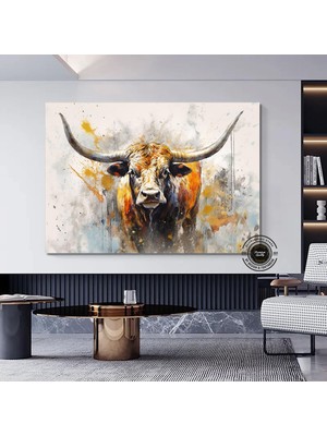 Boğa Kanvas Tablosu; Renkli Boğa; Boğa Resim Sanatı; Boğa Duvar Dekoru; Highland Ineği; Soyut Boğa K
