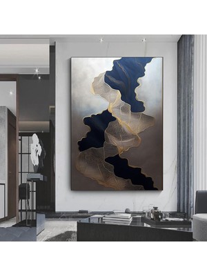 Mavi Altın Soyut Kanvas, Soyut Duvar Sanatı, Mavi Mermer Dekor, Mavi Altın Modern Sanat