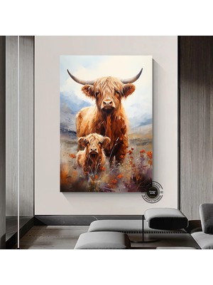 Özel Kanvas; Highland Ineği; Çiftlik Tarzı Kanvas Hediye; Inek Duvar Dekoru; Büyük Boy Duvar Sanatı;